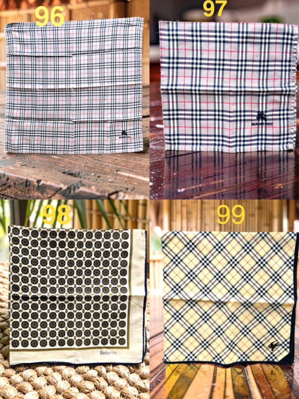 (4) Burberry Nova Check Pocket Square Handkerchief Vintage Classic (Select1 )